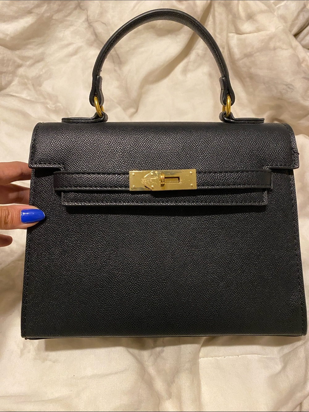 Classic Black Top-Handle Ladies Handbag with Gold Hardware